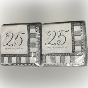 25th Anniversary Beverage Napkins Silver White Strip 4 7/8” 16 Count 2 PKS